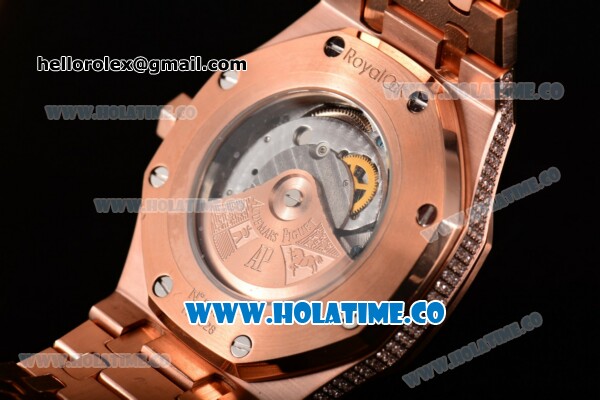Audemars Piguet Royal Oak 41MM Asia 2813 Automatic Rose Gold/Diamonds Case with Stick Markers Rose Gold Inner Bezel and Diamonds Dial (EF) - Click Image to Close